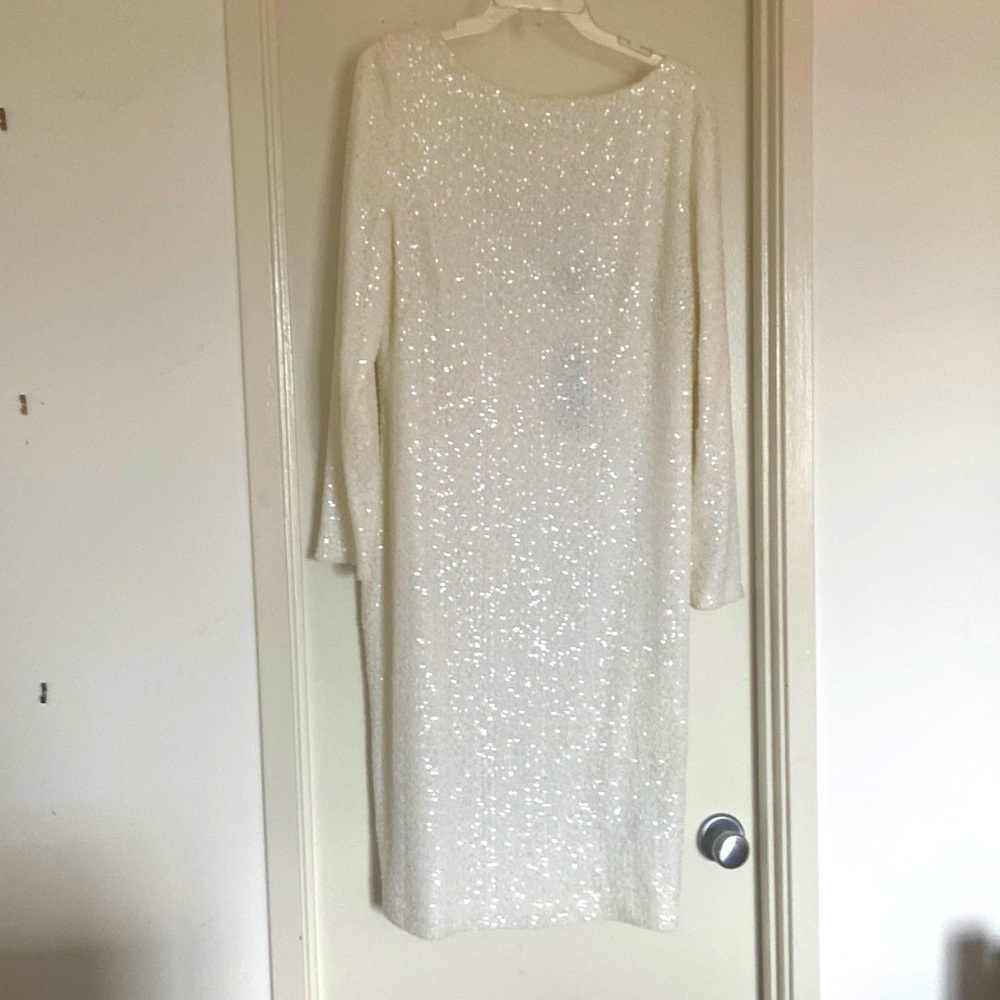 NWT Ralph Lauren White Sequin Cocktail Dress 18